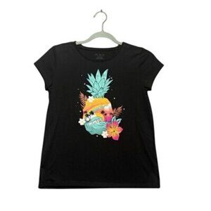 PLACE Girl's XL 14 Black Island Surf Tropical Soft T-Shirt